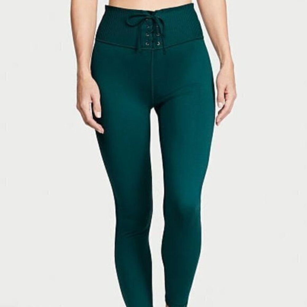 Victoriias Secret high waist lace up leggings Emerald Green large